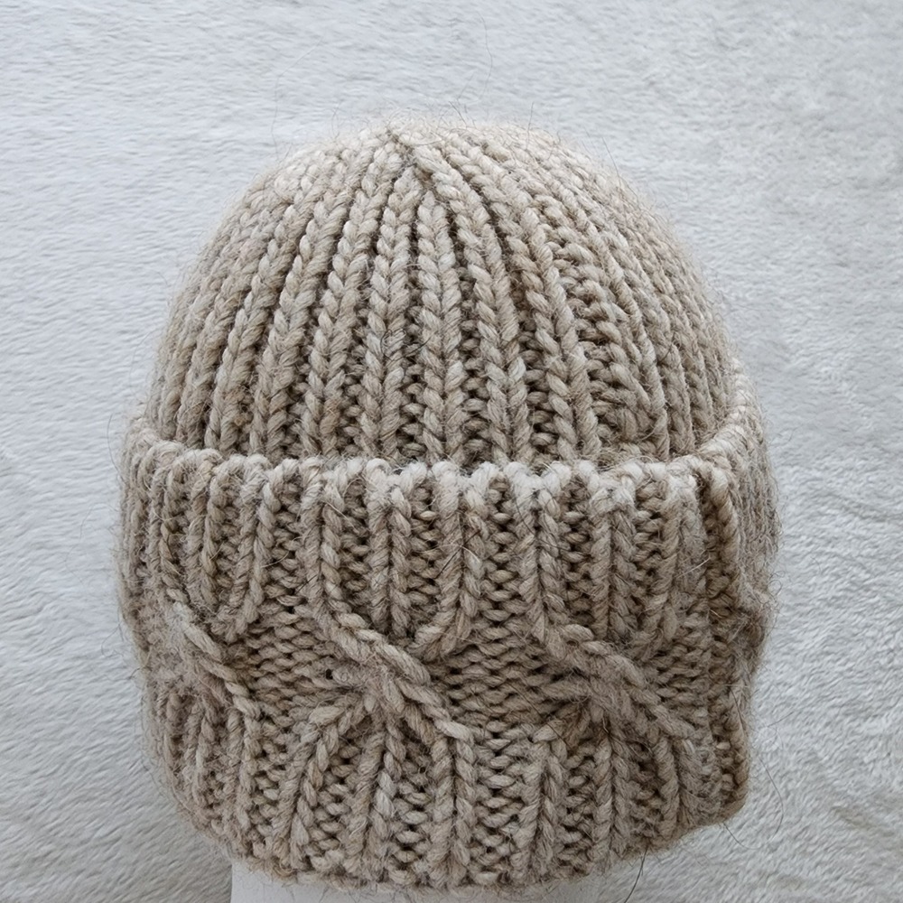 Gelso Bianco Alpaca Wool Blend Knit Beanie Hat Beige Italian Winter Adult Small